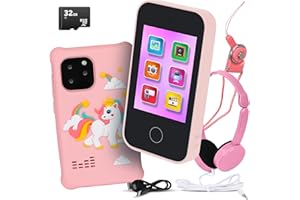 kidilulu Kids Phone Toy | Touchscreen Kids Phone Toy with Games, MP3 Player & 32GB SD Card | Fake Phones for Kids 3 to 8 Years Old | Birthday Gift for Girls | Unicorn Phone with Headphones - Pink