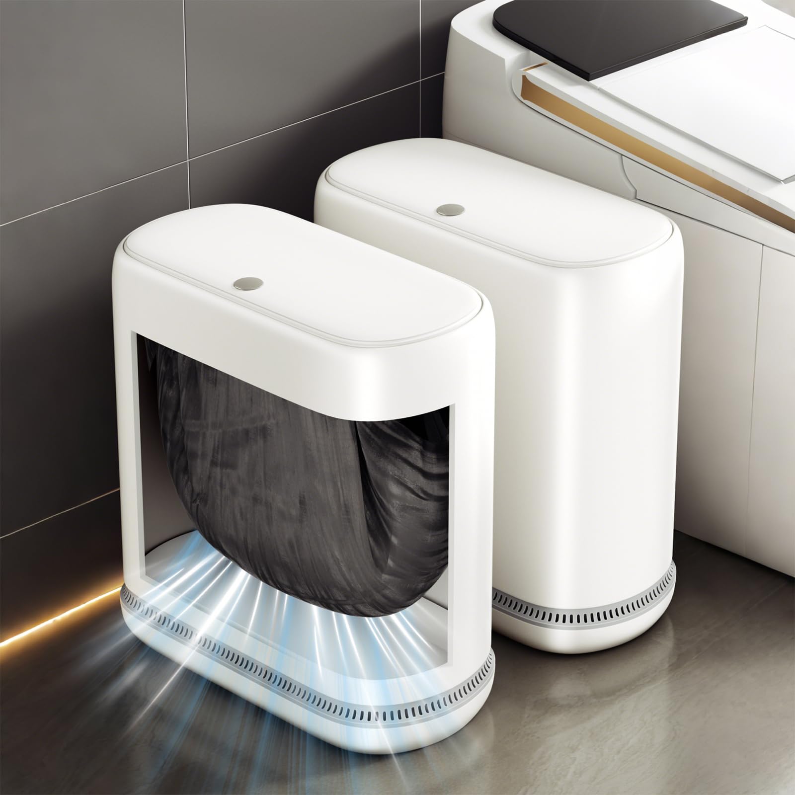 Photo 1 of **ONLY ONE**
Bathroom Trash Can with Lid, 3 Gallon Small Slim Garbage Bin with Auto-Adsorption & 75 Bags (5 Rolls), Mini Waste Basket Dog Proof for Bathroom, Kitchen, Office, Bedroom, Laundry, Toilet, Rv, White