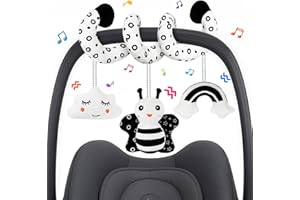 TSYAN Car Seat Toys for Babies 0-6 Months,Hanging Rattle Toys for Crib Mobile, Baby Spiral Hanging Stroller Black and White High Contrast Baby Toys for Newborn 0 3 6 9 12 Months Baby Boys Girls (BEE)