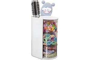 AZURPHORIC Hair Accessories Organizer with Hair Brush Holder, Rotatable Makeup Brush Holder for Necklaces, Earring, Bracelet, Ring, Makeup Brushes, Hair Clip and Hair Accessories (White, 3-Layer)