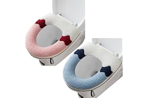 WUYUE HUA 2 Pieces Thicker Bathroom Soft Toilet Seat Cover Pad with Handle Toilet Lid Cover Cushion Soft Thicker Washable Fits All Oval Toilet Seats (BLUE+PINK)