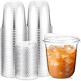 Baderke 50 Pcs Round Bottom Plastic Cups with Sip Lids Clear Disposable Iced Coffee Cups for Smoothie Cold Beverage Coffee Shops and Party Catering(12 oz,Clear)