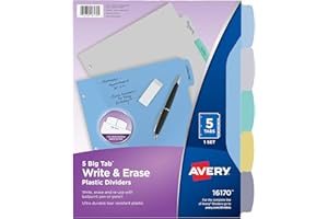Avery Translucent Durable Write On Reference Dividers, 8.5 x 11 Inches, 5 Tab Set, 1 Set (16170)