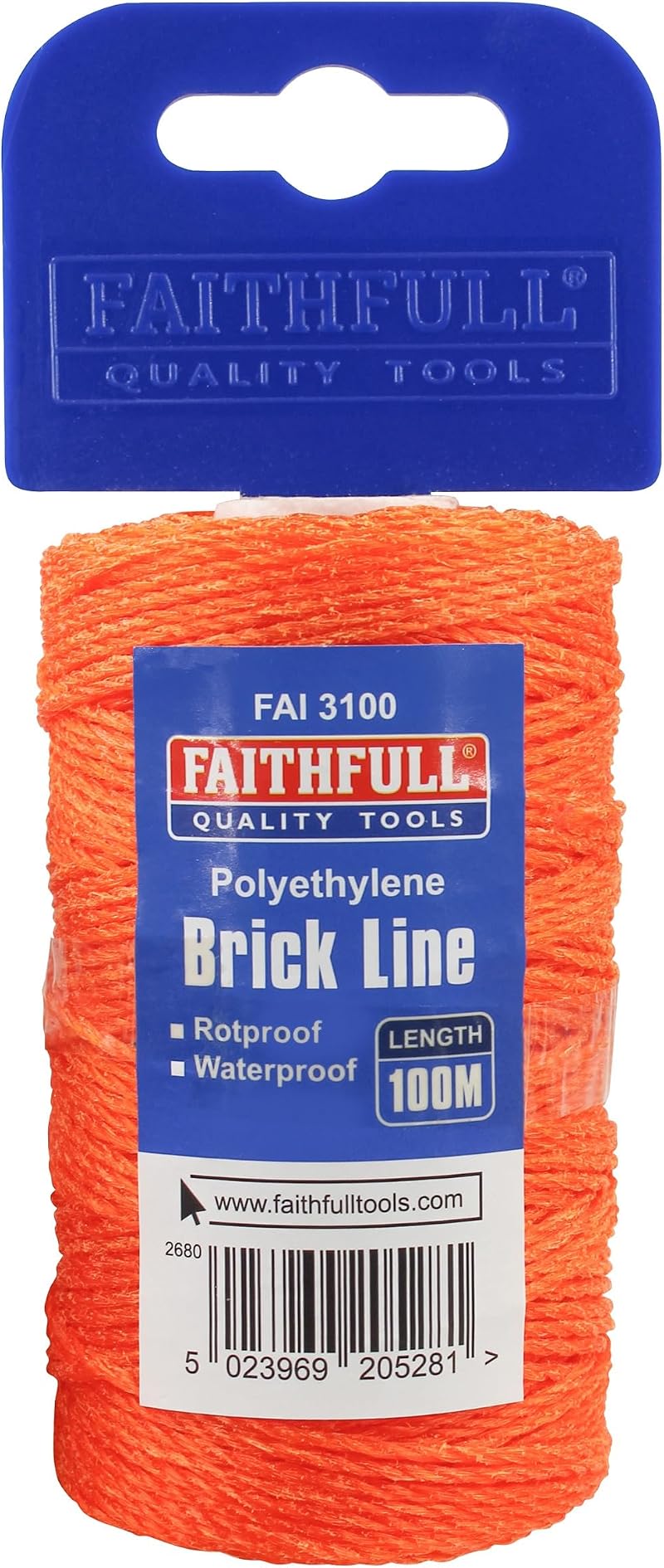 Faithfull FAI3100 Orange Poly Brick Line 100M 27kg Breaking Strength Building