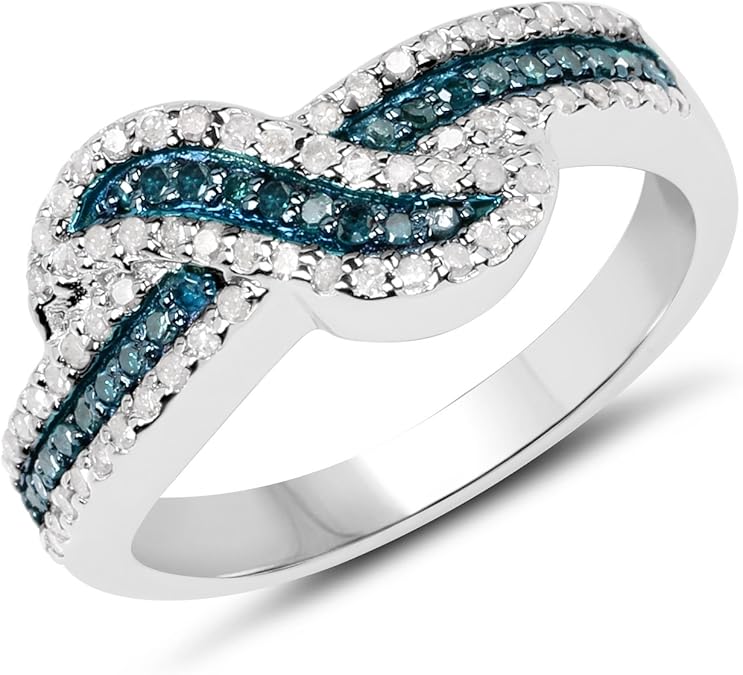 0.48 ct. Genuine Blue Diamond and White Diamond Sterling Silver Ring