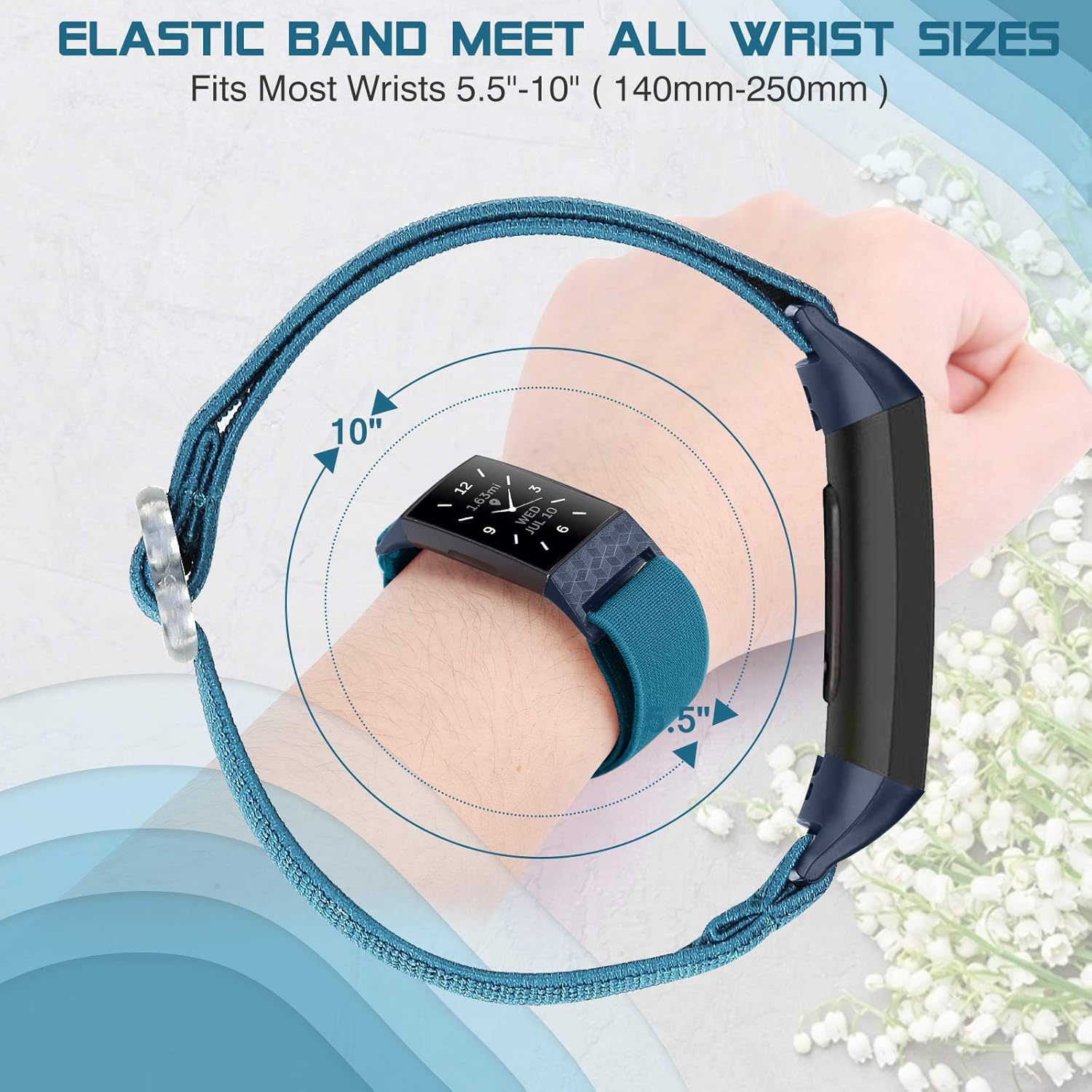 Vodtian Nylon Elastic Watch Band Compatible with Fitbit Charge 4/Charge 3/Charge 3 SE, Adjustable Stretchy Replacement Wristband Accessory Sport Strap for Women Men ( Black+Wine Red+Blue+Gray+Orange): Clothing