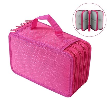 Toyvian Pencil Holder Organizer 4-Layer Colored Pencil Case Students Pen Pouch Bag Stationary Box with Zipper for Art School Office Travel 72 Slots (Rose Red)