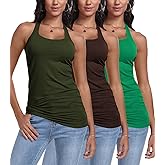 Pafnny 3 Packs Racerback Tank Tops for Women Long Workout Top Cotton Yoga Undershirt Gym Athletic Camisole