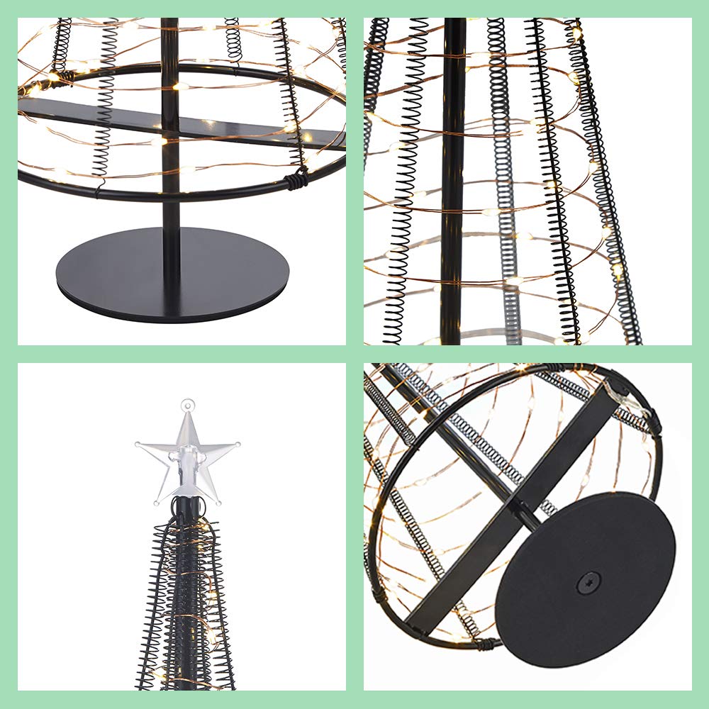 Metallic Lamp,Table Decorative Lights, Gift Ideas,85 Warm White LEDS on Copper Wire, Trees with Flat Plate and Battery House Outside for Indoor, 16.73 inch Tall, Black L