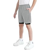 QBK Toddler to Youth Boys 2 in 1 Athletic Shorts Basketball Compression Shorts with Liner for Girls Soccer Running Sports