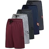 Real Essentials Men’s 5 Pack: 9" Dry-Fit Shorts – Athletic Gym, Workout, Basketball, Running, Casual Lounge Active Pockets