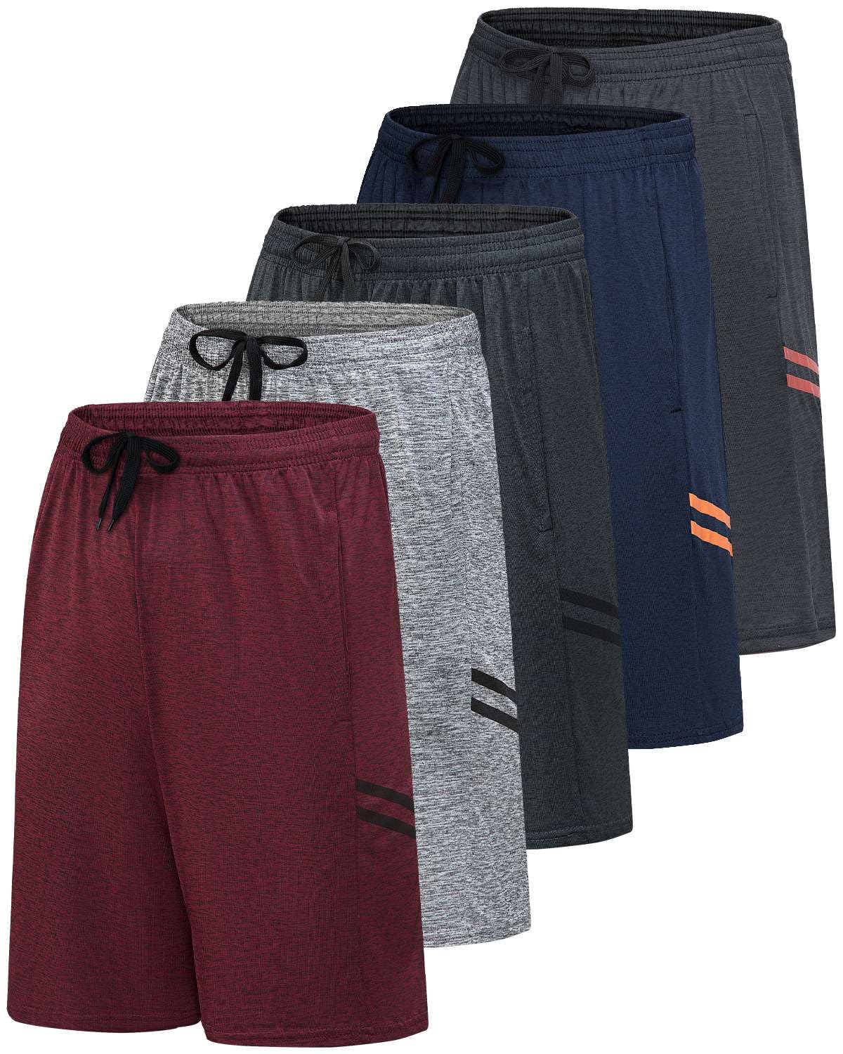 Photo 1 of Real Essentials Men’s 5 Pack: 9" Dry-Fit Shorts – Athletic Gym, Workout, Basketball, Running, Casual Lounge Active Pockets, Set 6, M