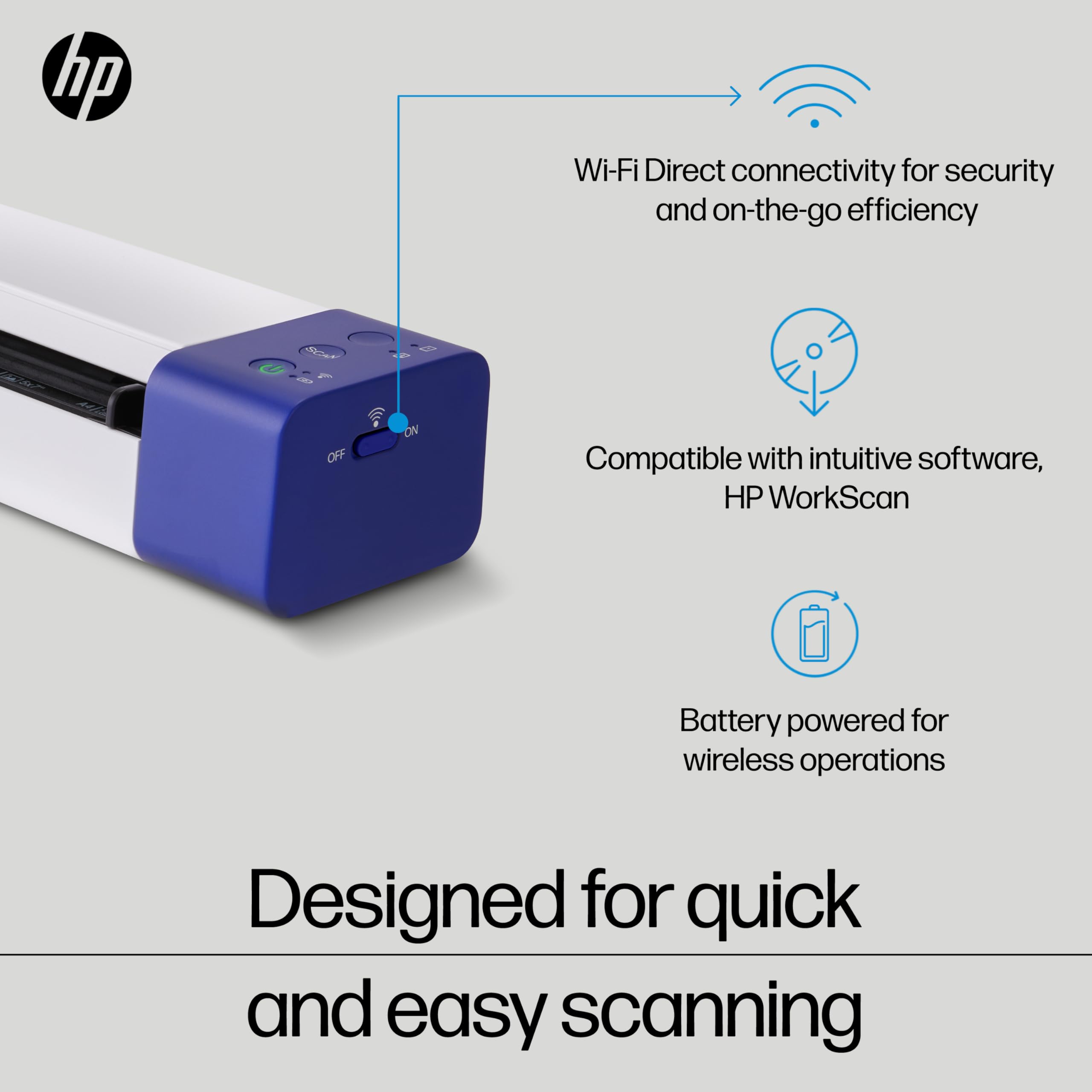 HP PS150 Portable Document Scanner | Compact, Portable, Wireless Digital Scanner with Duplex Mode for Home & Office | Rechargeable, USB & Wi-Fi Direct, Compatible with Mac & Windows PC and Laptop