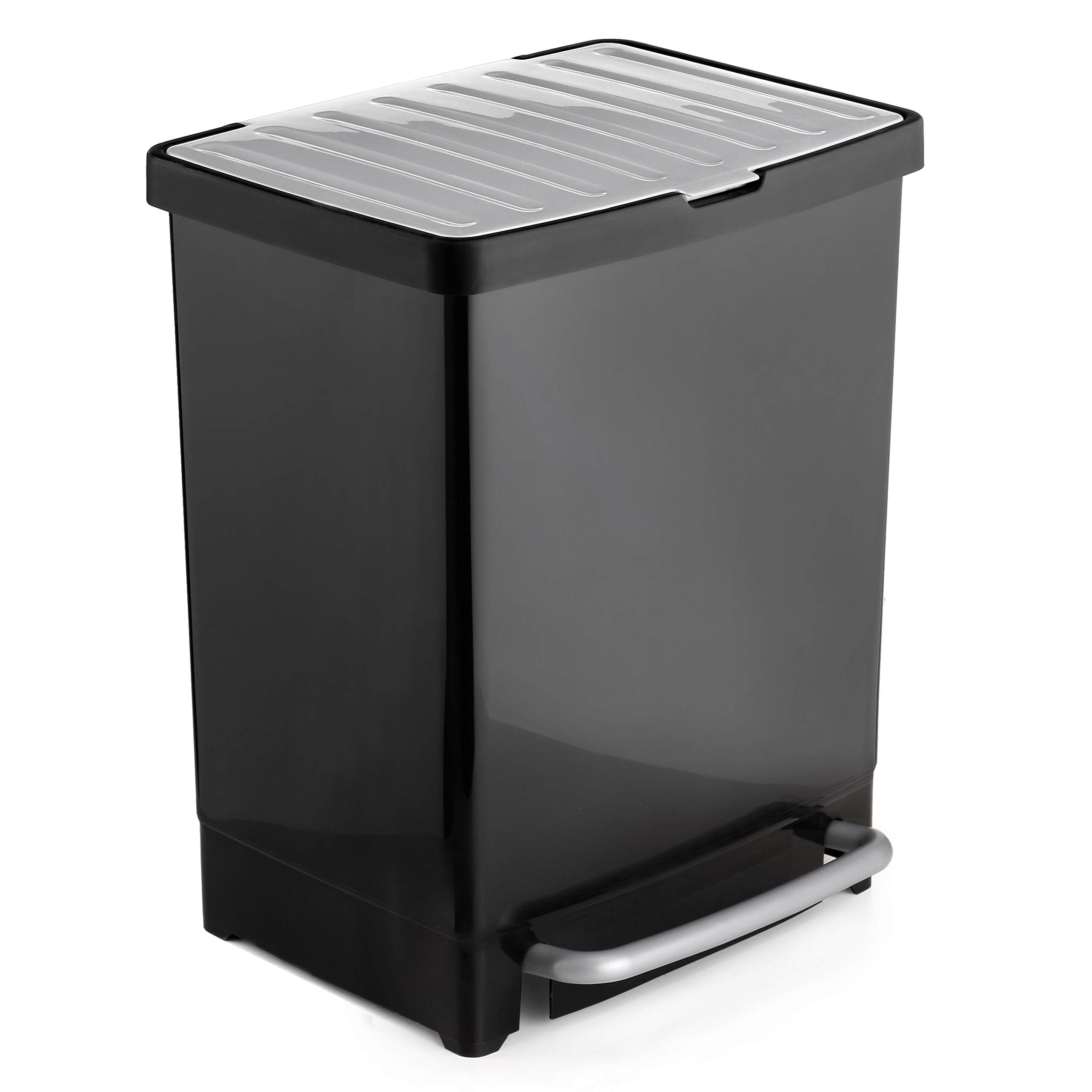 TATAY Recycling pedal bin, black, with interior separation bin and bag-holding frame. Total capacity 25 L. Made of resistant polypropylene and free of BpA. Size 33,5x31x42 cm