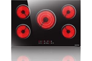 Noxton Electric Cooktop 30 Inch, 5 Burners Electric Stovetop, Drop-in Ceramic Cooktop 30”, Triple Ring, Pause, Timer, Child Safety Lock, 240V Hardwire(NO plug)