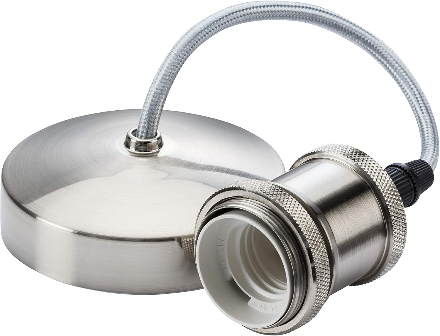 Knightsbridge 6 Inch E27 Vintage Pendant Set in Brushed Chrome, 150mm