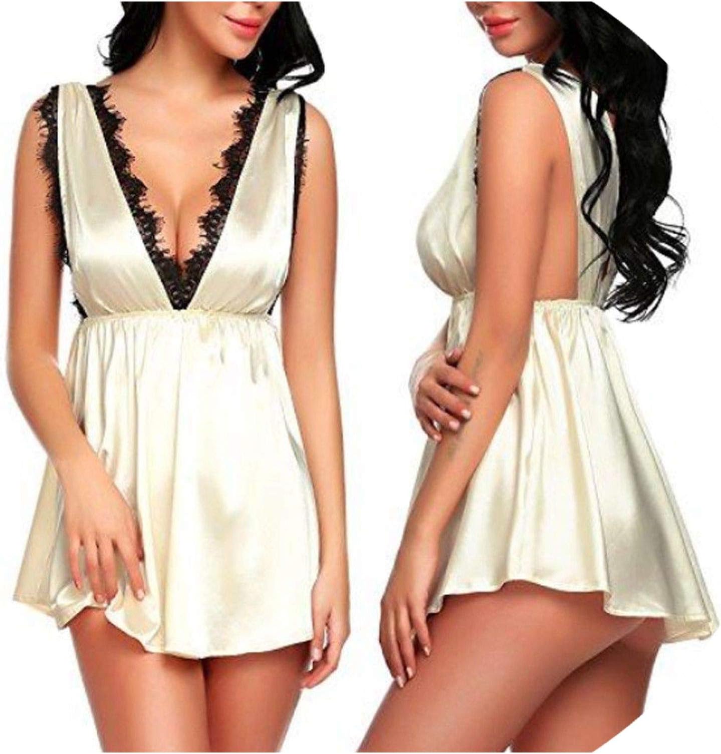 Silk Satin Sexy Lingerie Lace Robe Lingerie Sexy Hot Erotic Dress Babydoll Nightdress Underwear