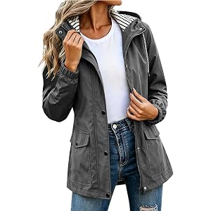 FOCLMP Womens Raincoat Lightweight Rain Jacket Waterproof Trench Coat Fall | Long Rain Coats for Women Windbreaker with Hood