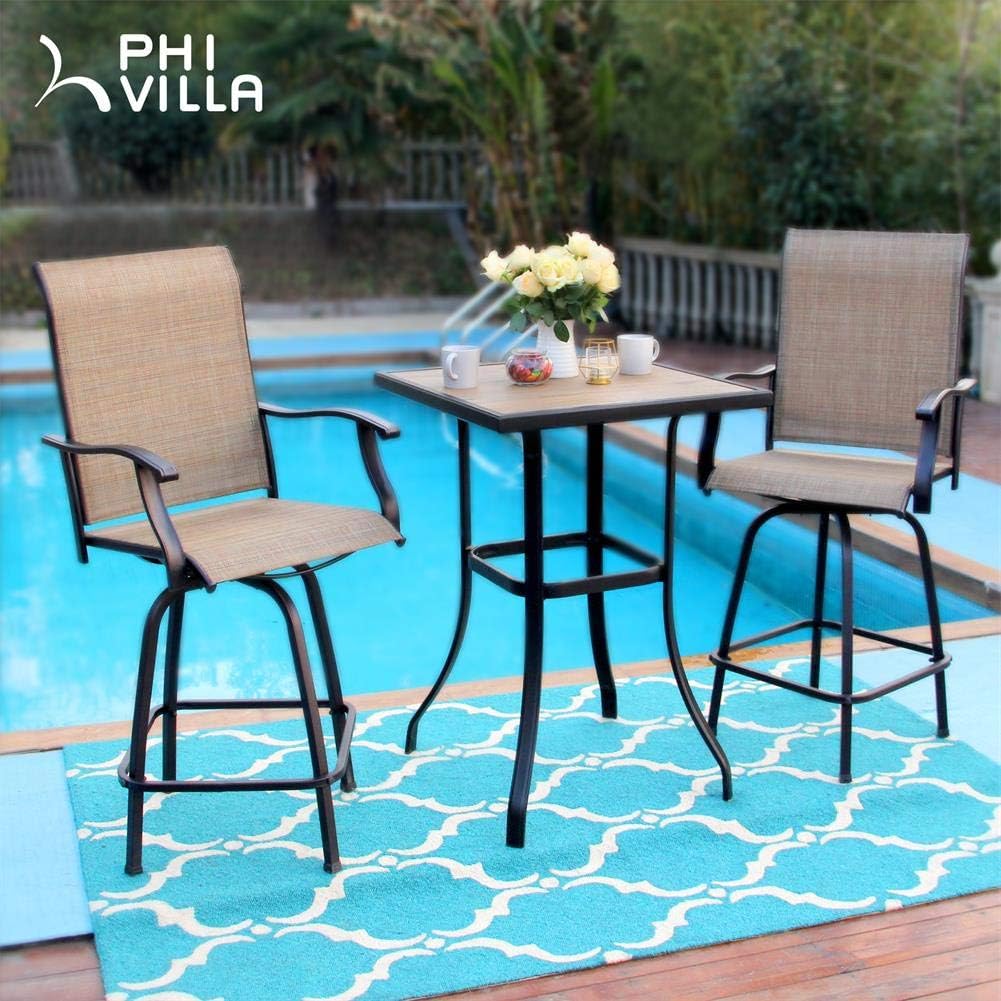 PHI VILLA Patio Swivel Bar Stools Set of 2, Outdoor Bar Height Patio Stools & Bar Chairs with High Back and Armrest, All-Weather Textilene Patio Furniture for Deck Lawn Garden: Garden & Outdoor