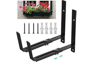 HOFURME 2 Pcs Window Box Brackets, Adjustable Window Planter Box Brackets, Heavy Duty Iron Flower Box Brackets for Railings, with Enhanced Bottom Support - Perfect for Balconies, Fences, Gardens