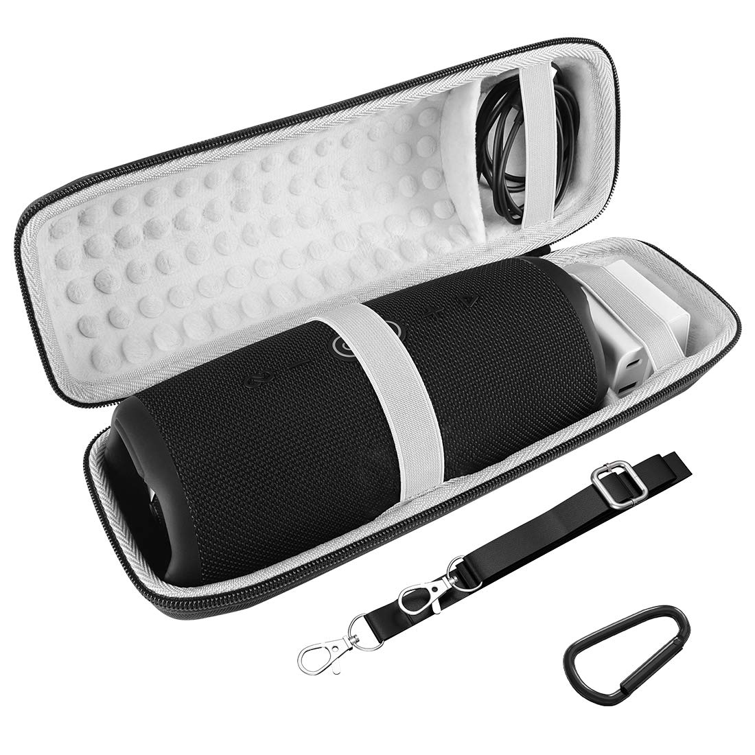 Geekria Shield Case Compatible with JBL Charge 5, Charge 4 Portable Bluetooth Speaker, Replacement Protective Hard Shell Travel Carrying Bag with Room for Accessories (Black)