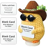 WLVGR Positive Duck Decor, 3 Handwritten Card Crochet Duck Gifts, Mini Positive Crochet Animals, Support Pickle Emotional Home Decor, Birthday Gifts for Boyfriend, Best Friend, Brother, Father, Men