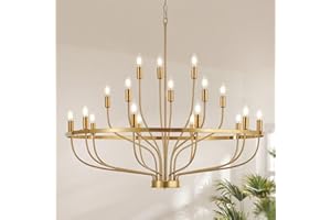 Widluth 39.4" Modern Gold Chandelier Vintage 18-Lights Mid Century Modern Candle Style Chandeliers Light Fixture Large Rustic Golden Chandelier for Dining Room, Kitchen Island, Living Room, E12