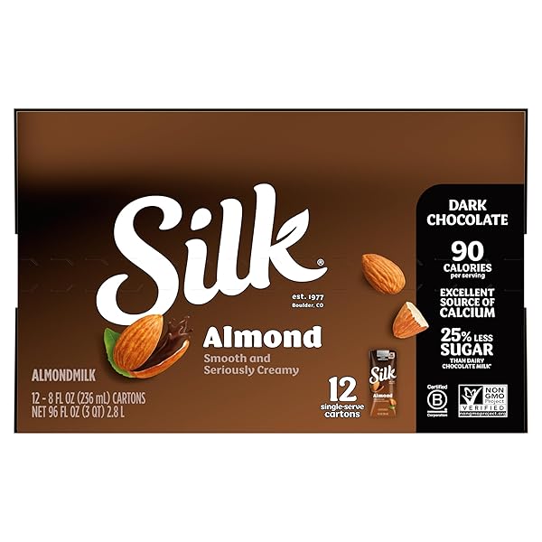 SILK SHELF-STABLE ALMONDMILK SINGLES, DARK CHOCOLATE, DAIRY-FREE, VEGAN, NON-GMO PROJECT VERIFIED, 8 OZ. (PACK OF 18)