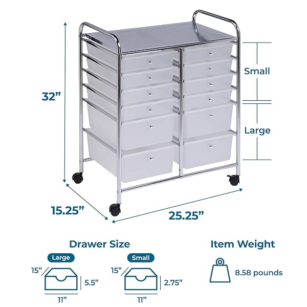 HONEY-CAN-DO ROLLING STORAGE CART AND ORGANIZER WITH 12 PLASTIC DRAWERS