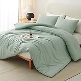 CozyLux Sage Green Queen Comforter Set, 3 Pieces Solid Breathable Quilted Bedding Sets, Luxury Fluffy Soft Bed Set with Down Alternative Comforter for All Season (1 Comforter & 2 Pillowcases)