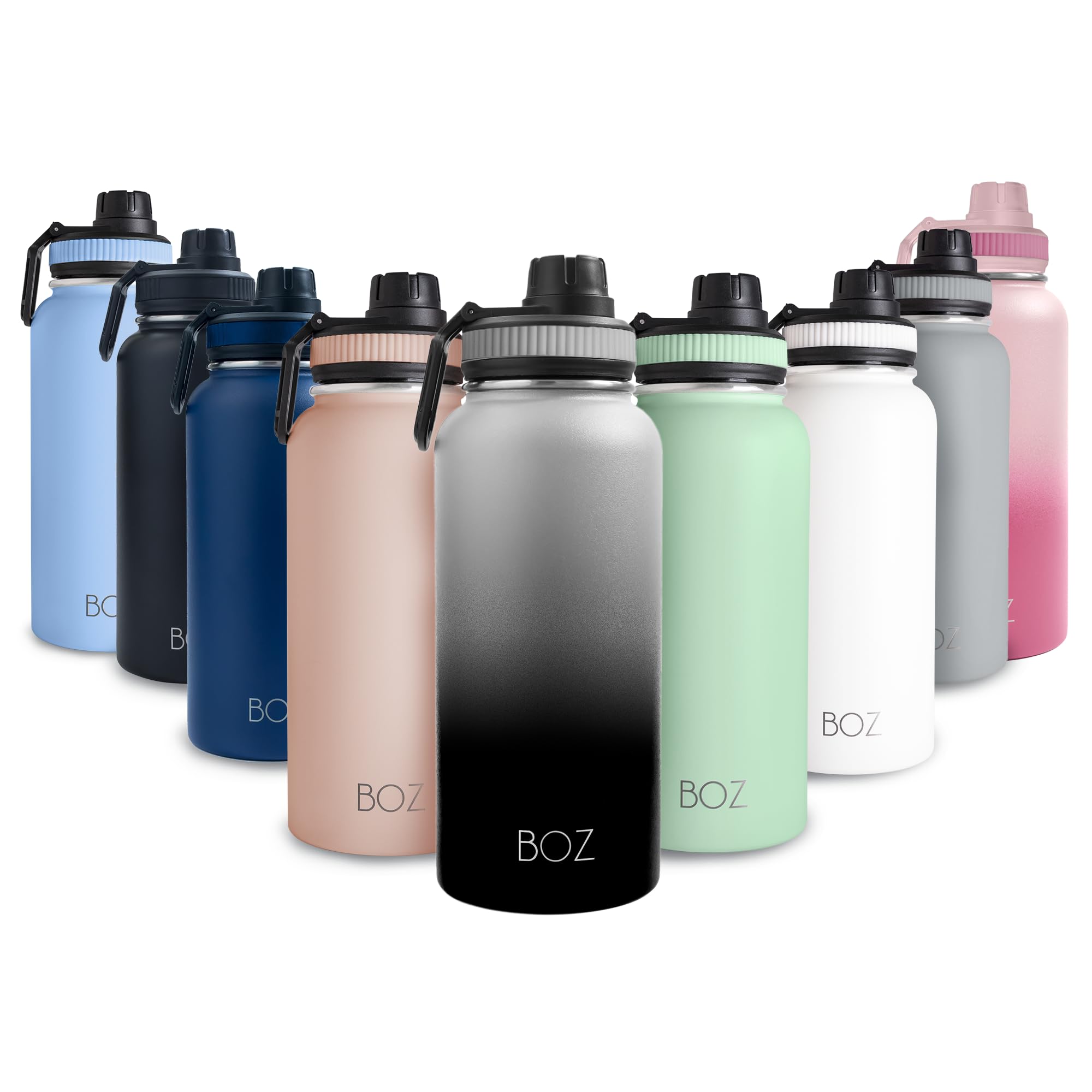 BOZ Stainless Steel Water Bottle - Vaccum Insulated Water Bottle 32 Oz - Wide Mouth BPA Free Sport for Gym with Spout Lid - Thermal Hot & Cold 1 Litre Gradient Black Waterbottle — image 1