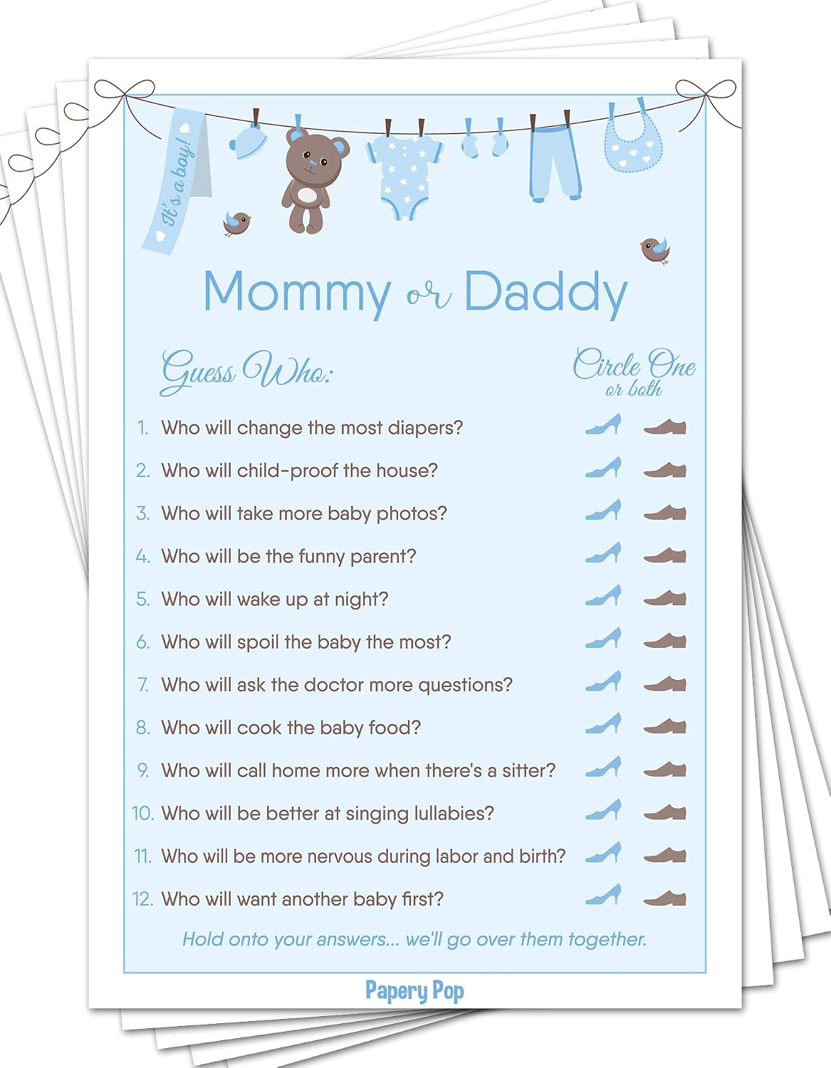 Amazoncom Mommy Or Daddy Game Cards Pack Of 50 Baby Shower Games For Boys Party Activities Ideas Supplies Toys Games