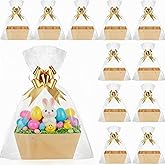Colarr 12 Pack Baskets for Gifts Empty Bulk Kraft Empty Gift Basket Kit with Handle Wrap Bag Bow DIY Cardboard Market Tray to