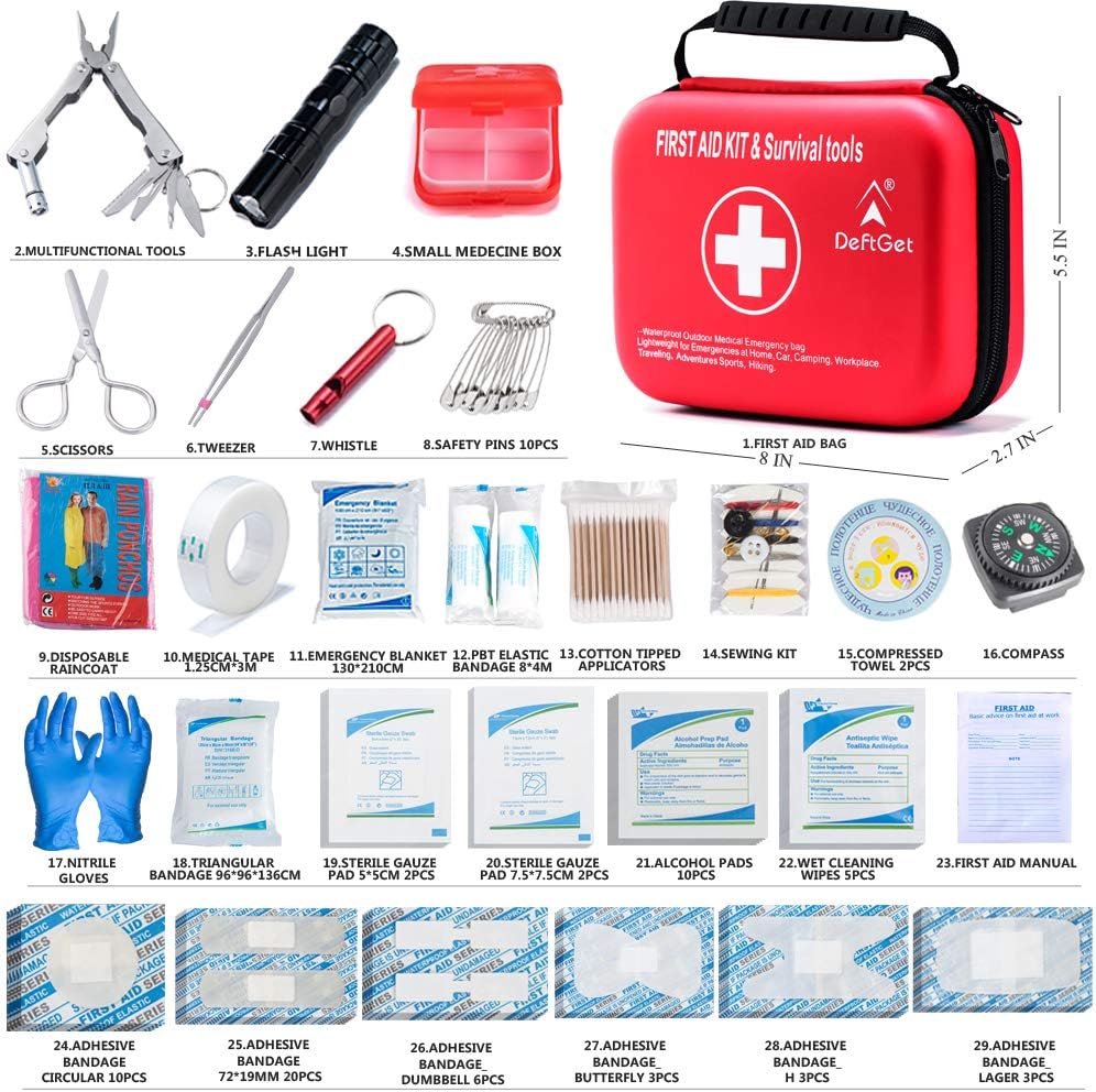 Compact First Aid Kit - Mini Survival Tools Box - Waterproof Outdoor Medical Emergency Bag Lightweight for Emergencies at Home Car Camping Workplace Traveling Adventures Sports Hiking by deftget: Health & Personal Care
