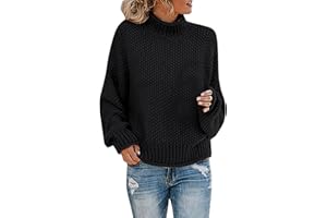 CHUOAND Women's Casual Knitted Turtleneck Sweater Drop Shoulder Loose Long Sleeve Knit Pullover Sweater