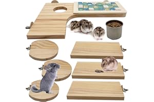 Niwaes Wooden Hamster Cage Platform Set 9 Pack Wood Juvenile Chinchilla Shelves, Squirrel L-Shape Corner Ledge with Hole Cooling Standing Board, Rat Cage Accessories for Gerbil Small Animal Climbing