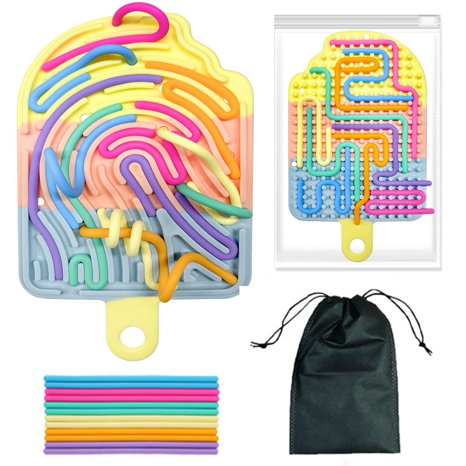 Afufu Fidget Toys for Autism Kids 3+ & Adults, Double-Sided Sensory Activity Board with 12*Silicone Strings, Special Needs Developmental Toys, Travel Games Toddler Plane Activities Stress Relief