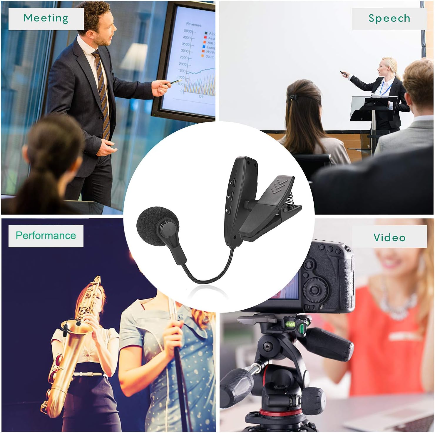 Wireless Instrument Microphone,UHF Clip Condenser Mic,for Horns,Trumpets,Clarinets, Saxophones, Cello, Computer, Phone, Speakers, Voice Amplifier 131ft Range, 1/8＆1/4'' Port: Home Audio & Theater