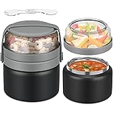 JXXM 2 in 1 Double Insulated Food Jar 8oz Soup Thermo with Snack Container Kids Thermo for Hot Food Lunch Containers Wide Mouth Vacuum Stainless Steel Leak Proof for School Travel (Gray)