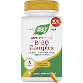 Nature's Way B-50 Complex, Supports Cellular Energy &amp; Nerve Health*, 8 B-Vitamins, With Folic Acid, Biotin, Niacin &amp; More, Gluten Free, 100 Capsules (Packaging May Vary)