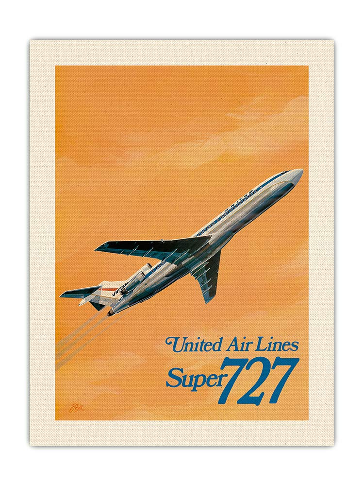 Pacifica Island Art Boeing Super 727 Jet Airplane - United Airlines - Vintage Airline Travel Poster 
