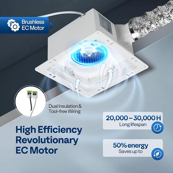 VIVOHOME AUTOFLOW BATHROOM EXHAUST FAN WITH HUMIDITY SENSOR (160-110-50CFM) – ENERGY-SAVING EC MOTOR,10.2-INCH CEILING RETROFIT BATH FAN, NO ATTIC ACCESS NEEDED(INSTALL KIT, 4-IN DUCT INCLUDED)