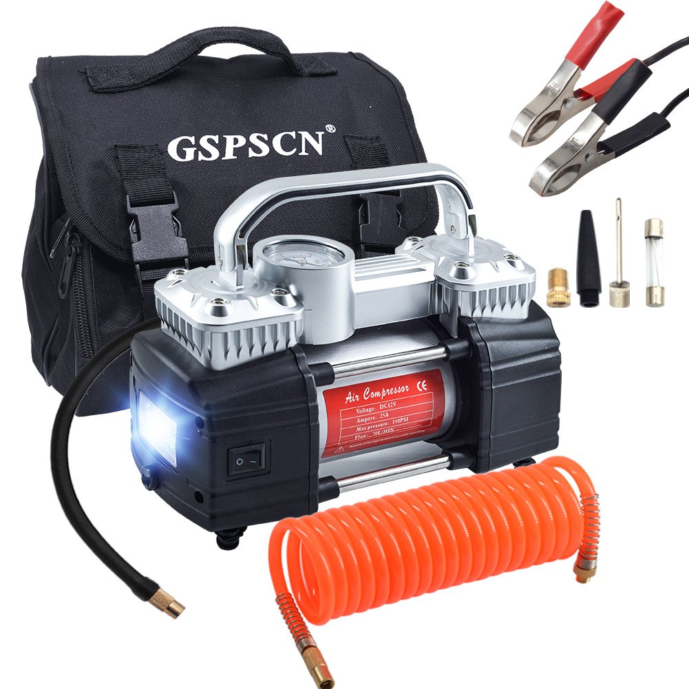 GSPSCN Dual Cylinder Air Compressor Pump,Heavy Duty Portable Tyre