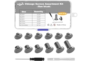 DNHOUL 90Sets Chicago Screws Leather Rivets Assorted Screw Rivet M5 Chicago Leather Screw for Decoration and DIY Leather Craft Belt Bag Shoes Purse Bookbinding（M5*4,5,6,8,10,12） (Gun Black)
