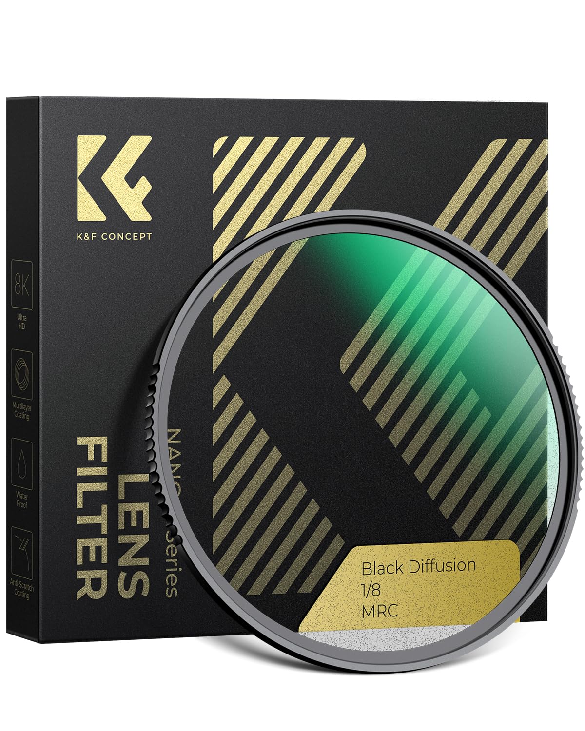 K&F CONCEPT 37mm Black Diffusion 1/8 Filter Soft Glow Diffuser Cine Effect Lens Filters Wateproof (Nano-X Series)