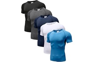 Holure Men's (Pack of 1 or 3 or 5) Cool Dry Compression Short/Long Sleeve Sports Baselayer T-Shirts Tops