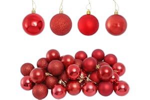 TKYGU 64 Pack (Red) 50mm/1.96" Christmas Ball Ornaments Delicate Painting Shatterproof Decorative Hanging Christmas Ornaments Baubles Set for Xmas Tree