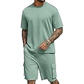 COOFANDY Men's Shirt and Shorts Set 2 Piece Fashion Summer Tracksuits Cotton Oversized T-Shirts Cargo Shorts Outfits