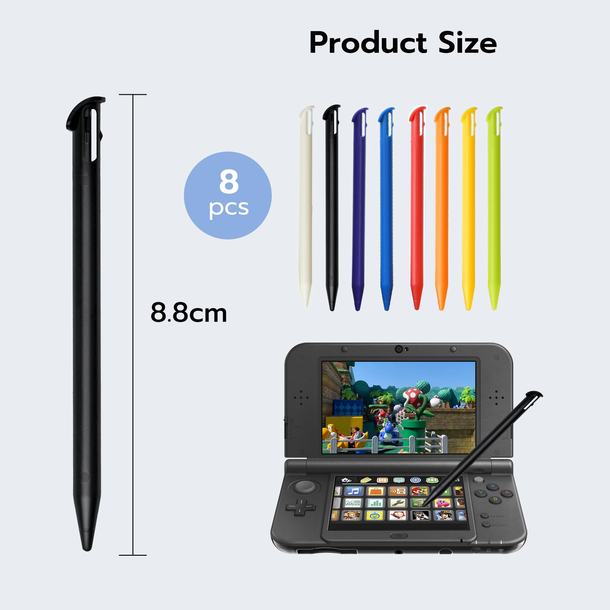 Mcbazel Stylus Pens for Nintendo New 3DS XL, Replacement Touch Screen Pens in Multi-Color, New 3DS XL Stylus Pen, Precise Control Stylus for Nintendo New 3DS XL (8 Pack)