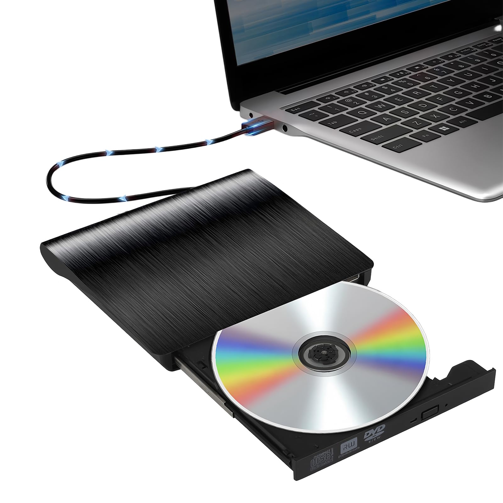 Photo 1 of External DVD Drive, Portable USB 3.0 CD Burner +/-RW Drive, DVD Player for ROM Rewriter Burner, Compatible with Laptop, Desktop PC, Windows MacBook Linux Mac OS